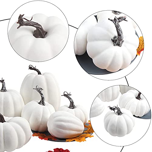 White Fall Artificial Pumpkins Set - Large & Assorted Size Halloween Thanksgiving Decor