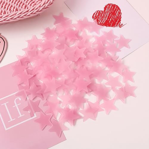 Pink Glow in The Dark Star Stickers - 200 Pieces Ceiling Wall Decals for Bedroom & Home Decor - DIY Starry Sky Murals