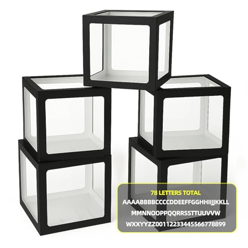 Voircoloria Baby Balloon Boxes with 78 Letters - Black, 6 Pack - Baby Shower Decorations