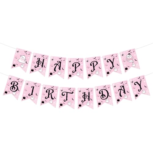 Pink Ghost Birthday Banner Halloween Party Decorations for Girls