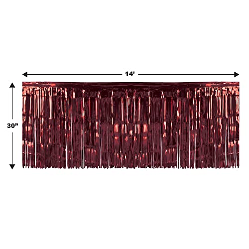 Burgundy Metallic Fringe Table Skirt - 30 x 14 Feet for Party Decorations