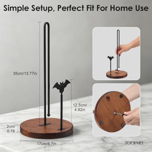 Gothic Bat Wooden Paper Towel Holder Countertop - Black Iron Decor