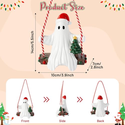 Halloween Ghost Swing Ornament with Santa Hat - Holiday Decor Figurine