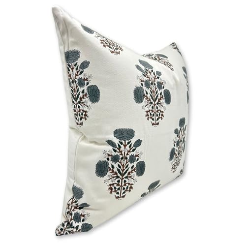 Grey-Brown Cotton Handcrafted Block Print Pillow Cover 14x20 Inch Throw Cushion for Sofa