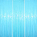 Pastel Blue Foil Fringe Curtain Backdrop - 3 Pack 8.2ft Party Decorations with Variation 16 Pastel Blue