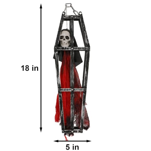 Pirate Skeleton Hanging Decor Set - 2 Pieces Halloween Coffin Cage Skeleton with Red Dress