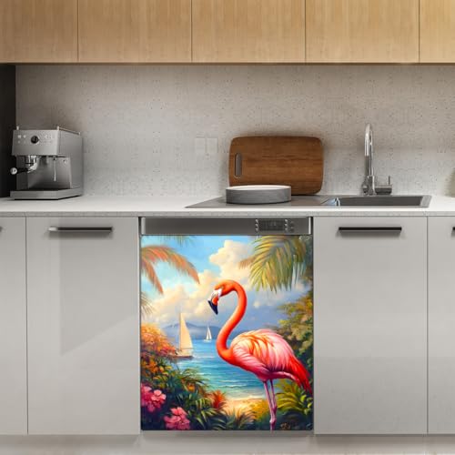Summer Flamingo Dishwasher Magnet Cover - Kitchen Decor for Most Dishwashers - B Variation