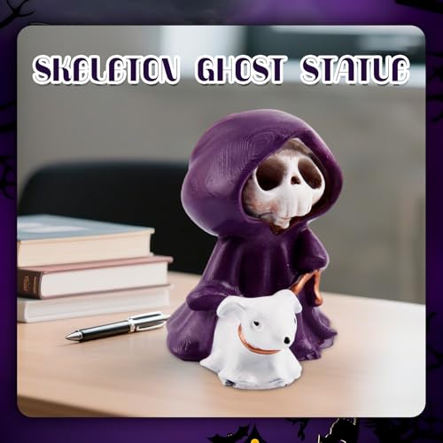 Halloween Ghost Decor Figurine - Cute Resin Spooky Statue for Home & Office, Purple & White