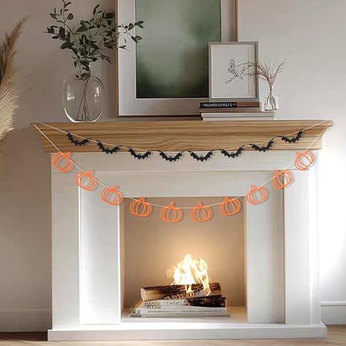 Rustic Halloween Bunting Set - Pumpkin & Bat Paper Garlands for Party Decor
