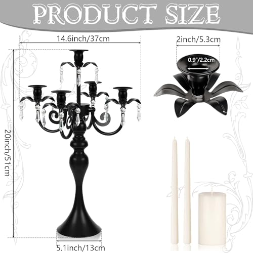 Black 20-Inch Crystal Pendant Taper Candle Holder - 5Arm Candelabra for Home Decor & Events - Variation: Black + 1