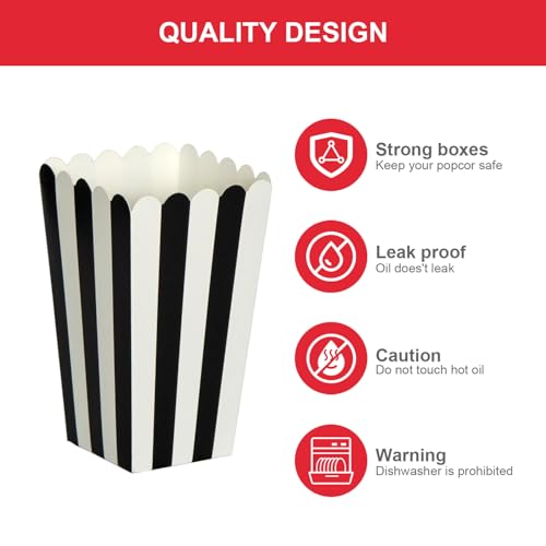 Black Striped Popcorn Boxes 24 Pack - Carnival Party Supplies