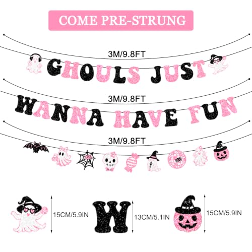 Halloween Glitter Ghouls Banner Set – Pink & Black Party Decorations