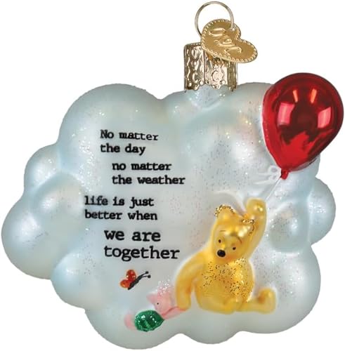 Holiday Glass Ornament - Winnie and Piglet Together - Handcrafted Christmas Decoration