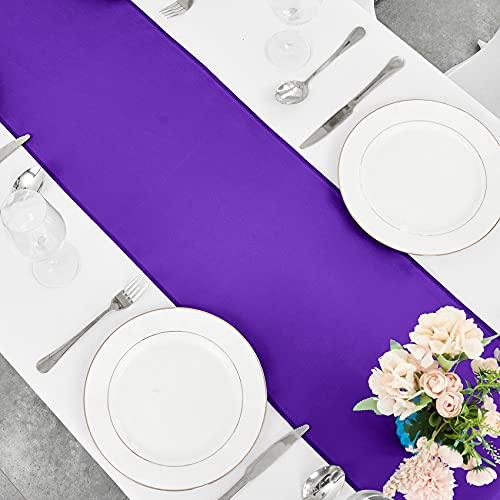 12x108 Inch Purple Satin Table Runner 4PCS - Wedding & Party Decor