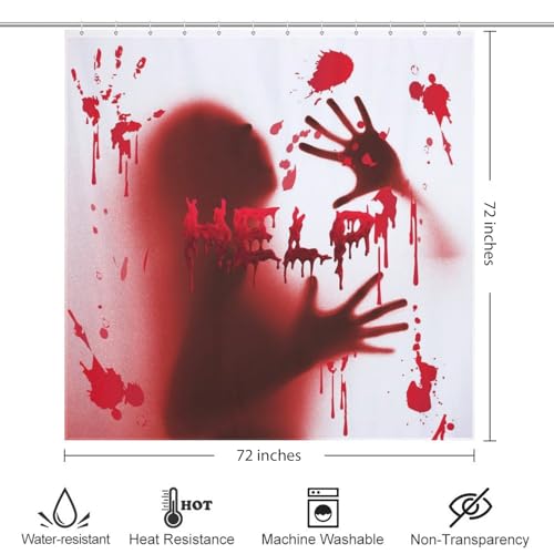 Halloween Bloody Hands Shower Curtain - Spooky Blood Handprints Waterproof Fabric 72x72 Inch - Horror Bathroom Decor with Hooks
