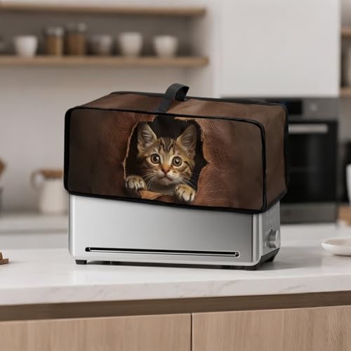 Funny Cat Long Slot Bread Machine Cover with Handle - Dustproof Kitchen Protector