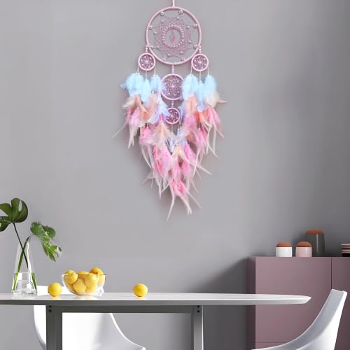 Pink Dream Catcher for Girls - Boho Wall Decor, Handwoven Fairy Room Accent - Variation of Pink