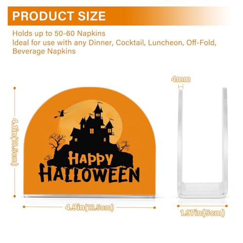 Halloween Witch Castle Orange Napkin Holder - Acrylic Standing Dispenser for Kitchen & Dining Tabletop Halloween Decor