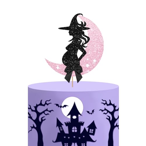 Pink & Black Witch Cake Topper Baby Shower Celebration Decoration
