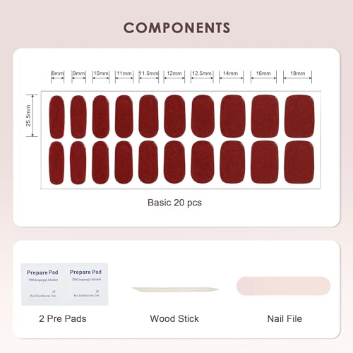 Semi Cured Gel Nail Strips - Hema-Free Glitter Cat Eye Dark Red - Shine Variant