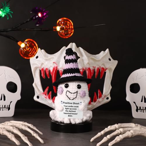 Halloween Crochet Ghost Decor with Witch Hat - Party Favor & Table Ornament