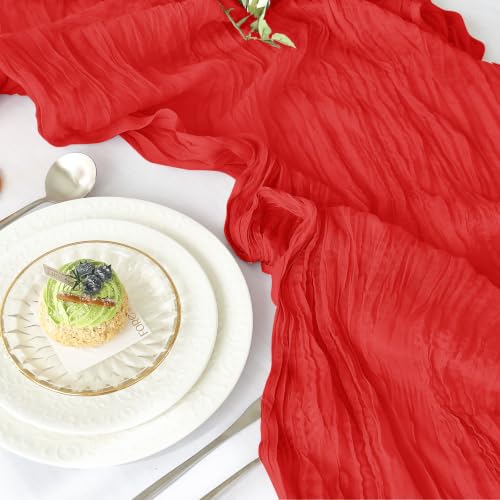 2 Pack Red Cheesecloth Table Runner for Fall Christmas Party Decor - 10FT