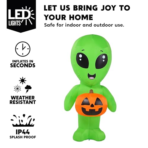 5ft Tall Inflatable Alien Halloween Decor with Pumpkin & LED Lights