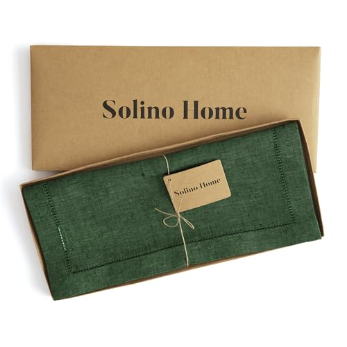 Forest Green Linen Table Runner - Milan 14 x 108 Inch, Handcrafted & Machine Washable