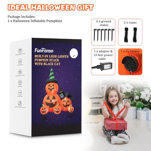6FT Halloween Inflatable Pumpkins with Black Cat and Bright LED Lights - Outdoor Yard Decor - Variation: 6FT Pumpkins