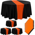 Disposable Round Tablecloths - 84 Inch, Stain & Wrinkle Resistant - 6 Pack - Orange & Black