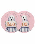 Woven Placemats for Dining Table Set of 2 - 15 Inch Halloween Ghost Pink