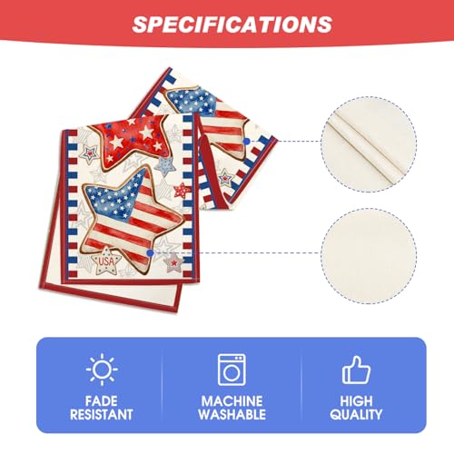 Patriotic 4th of July Stars American Flag Table Runner 13x60 Inch Beige