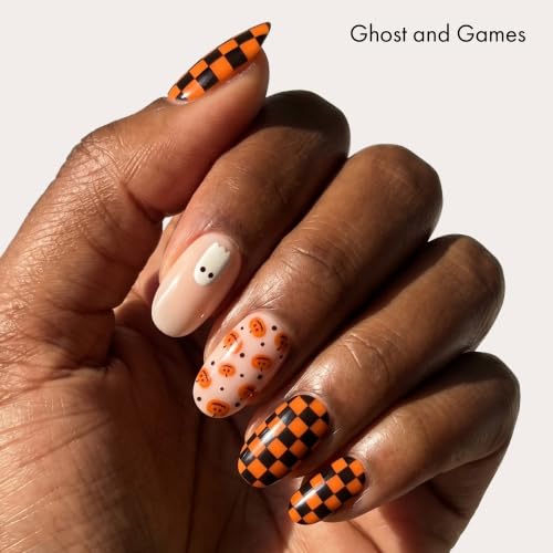 Halloween Gel Nail Strips Bundle - Phantom Check Black & Ghost & Games - Long Lasting, Chip Resistant, UV-Free Manicure - 2 Sets