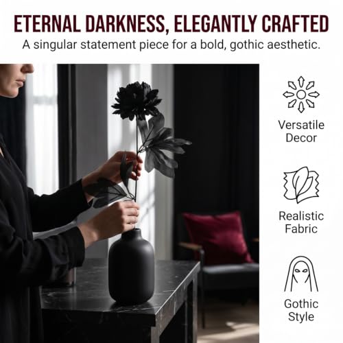 Halloween Black Artificial Flower Stem - Faux Dahlia for Gothic & Memorial Decor