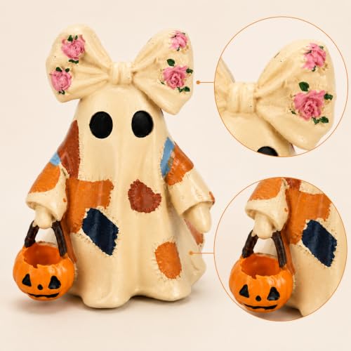 Halloween Ghost Night Light Statue with Pumpkin Basket - Style 1