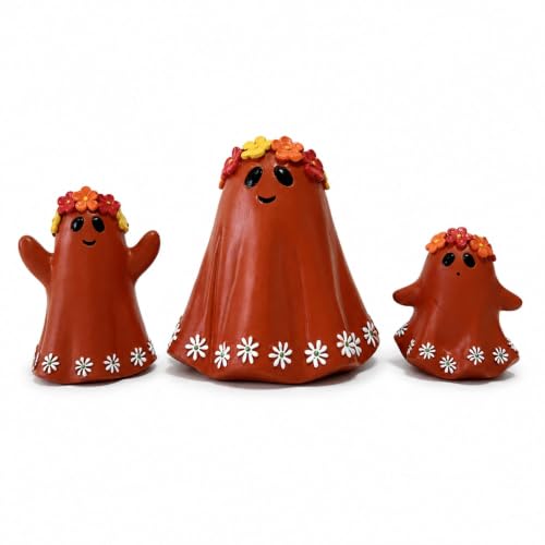 Orange Ghost Figurines Set of 3 Day of The Dead Halloween Home Decor