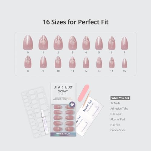 BTArtbox Shell Press On Nails - Pink Short Almond Fake Nails 32Pcs Full Kit