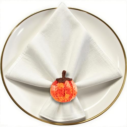 Gradient Pumpkin Napkin Rings Set of 4 Fall Thanksgiving Halloween Handcrafted Crochet Table Decor
