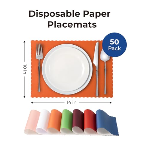 Orange Disposable Paper Placemats 14x10 Inch Pack of 50 - Wavy Edged Table Decor