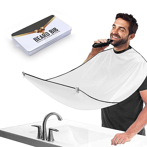 Beard Bib for Men - Hair Catcher Apron with Suction Cups - White - Variation of Beard Bib White