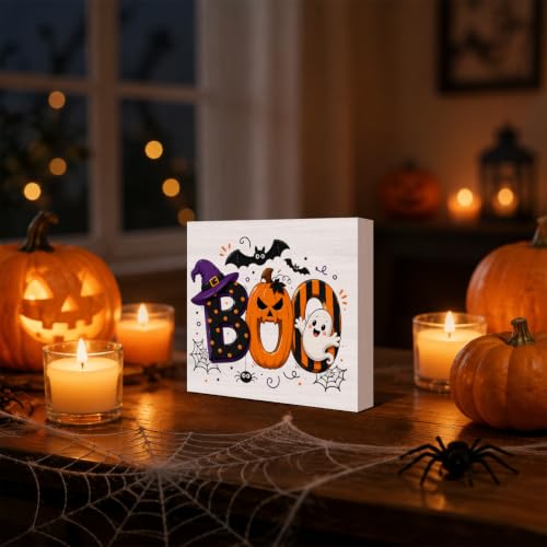 Halloween Pumpkin Ghost Wooden Box Sign - Cute Fall Decor, Variation H