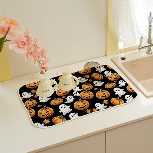 Halloween Ghost Pumpkin Dish Drying Mat 18 x 24 Inch Microfiber Absorbent Kitchen Decor - Variation of THIS listing