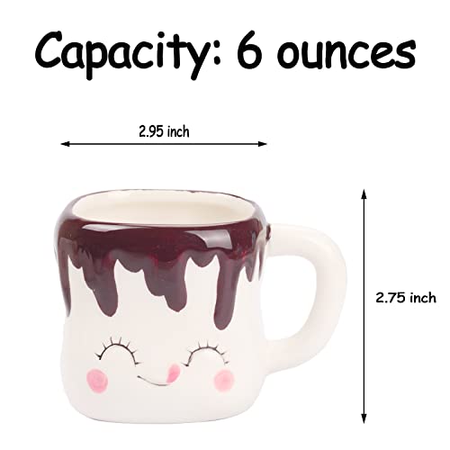 White Marshmallow Mug Set of 4 with Handle - Cute Ceramic Drinkware for Kids & Adults, 6oz