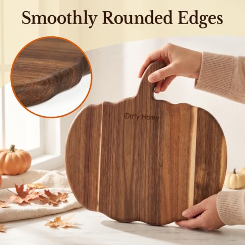 Pumpkin Shaped Wooden Charcuterie Board with Handle - Fall Kitchen Decor, 13x9 Inches
