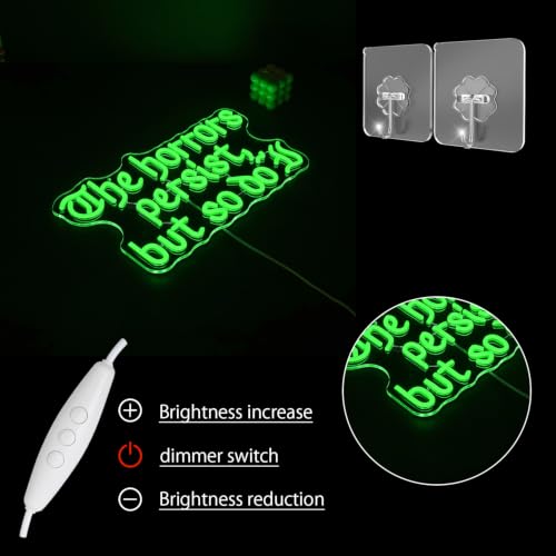 Green The Horrors Persist But So Do I Neon Sign Halloween Decor USB Dimmable