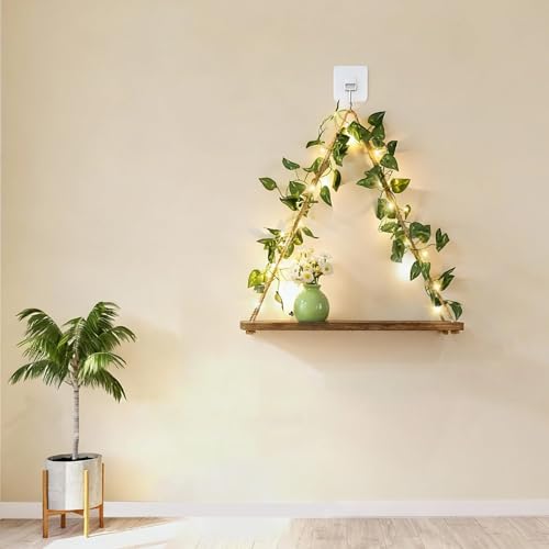 Floating Plant Shelves with Lights - Green Leaf Style, 2-Piece Set