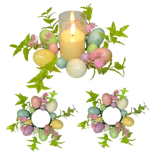 Easter Egg Candle Rings Set of 3 Spring Wreaths for Candle Holders and Decor