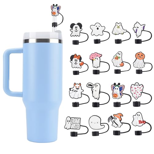 Ghost Silicone Straw Toppers for Stanley Cups 30/40 oz - Pack of 16