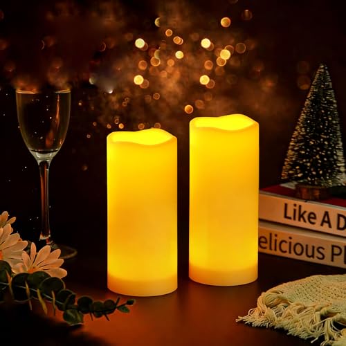 Outdoor Flameless LED Candles with Timer - Ivory, 3x7 Inches, 2 Pack