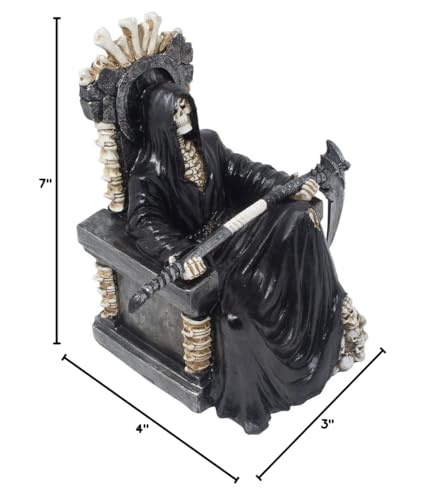 Gothic Grim Reaper on Bone Throne Statue for Halloween & Man Cave Decor